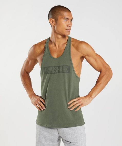 Men's Gymshark Block Stringer Tanks Olive | NZ 0XFPLB